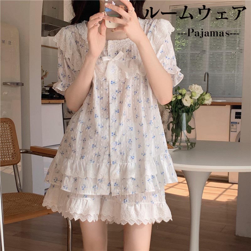 Rakuten - 送料無料 パジャマ レディース 夏 花柄 トップス ショートパンツ ノースリーブ パジャマ 上下セット ルームウェア セットアップ 大きいサイズ 部屋着 寝間着 上下2点セット かわいい おしゃれ 可愛い 寝巻き プレゼント ギフト 夏用 おしゃれ 楽天海外通販