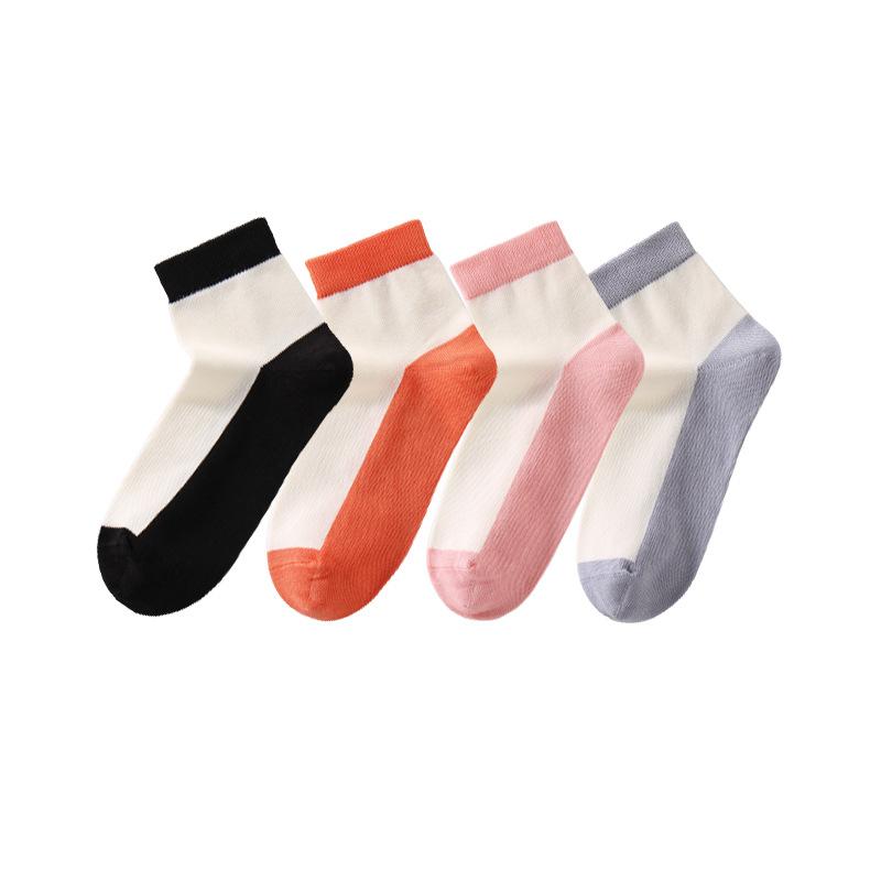 Wear - 靴下 キッズ 子供 ソックス 女の子 男の子 コットン 混紡 通気性 無地 バイカラー クルー丈 ショート丈 カジュアル 4足セット(x2)