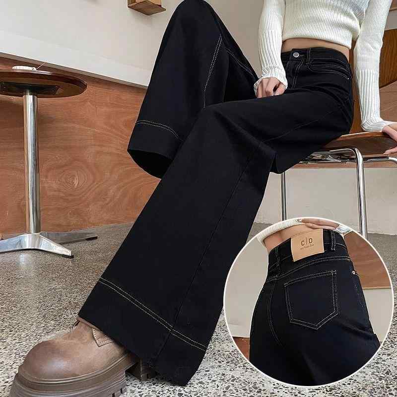 樂天商城 - デニム レディース 黒 ?腿パンツ ハイウエスト ストレッチ 伸縮性 ゆったり ストレート 美脚 脚長効果 ロングパンツ ジーパン 普段使い 部屋着