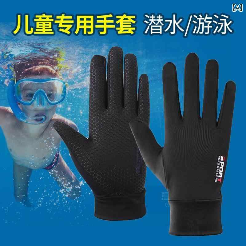 手套 - ダイビング シュノーケリング グローブ メンズ 薄型 穴 あき カット 日焼け防止 女性 大人 子供 水泳 サーフィン 耐 摩耗 親子 スタイル
