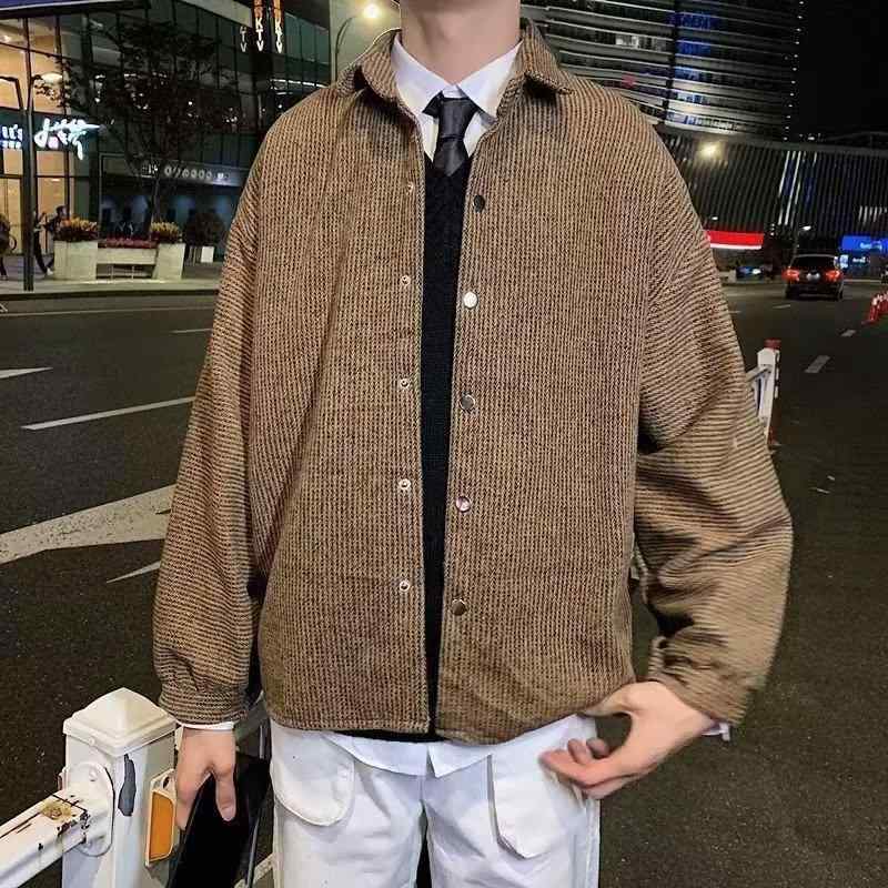 ジャケット メンズ ライトアウター 秋冬 男性用 ゆったり 襟付き コーデュロイ ポリエステル 無地 カジュアル 韓国 グレー系 カーキ