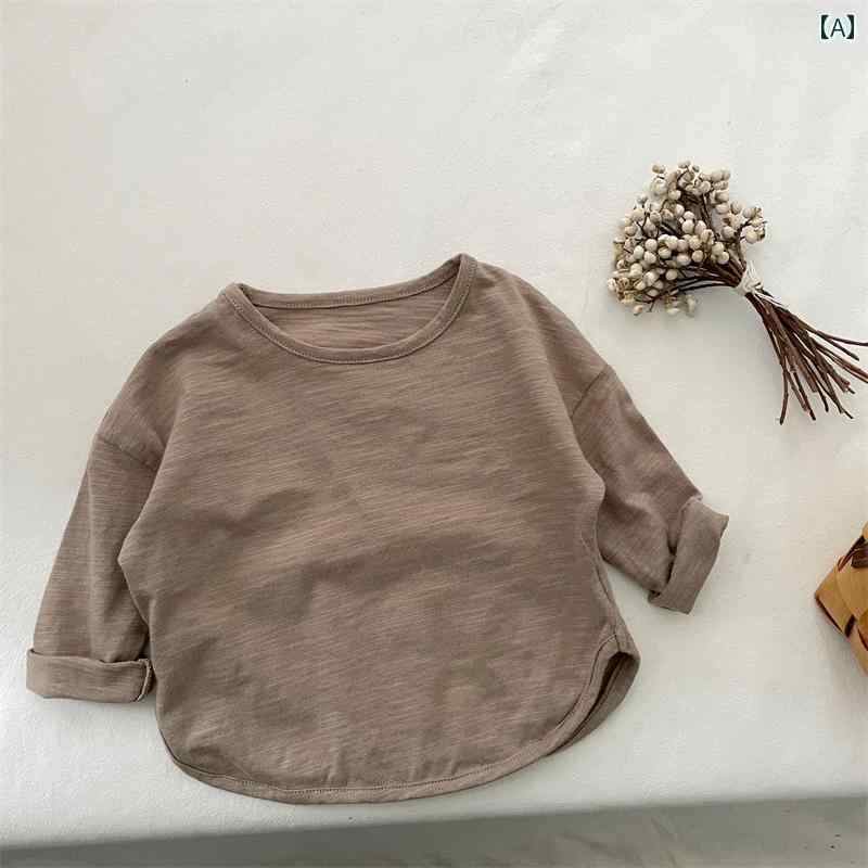 子供 春秋 無地 綿 Tシャツ 男の子 女の子 ゆったり アース カラー ボトム ベビー…