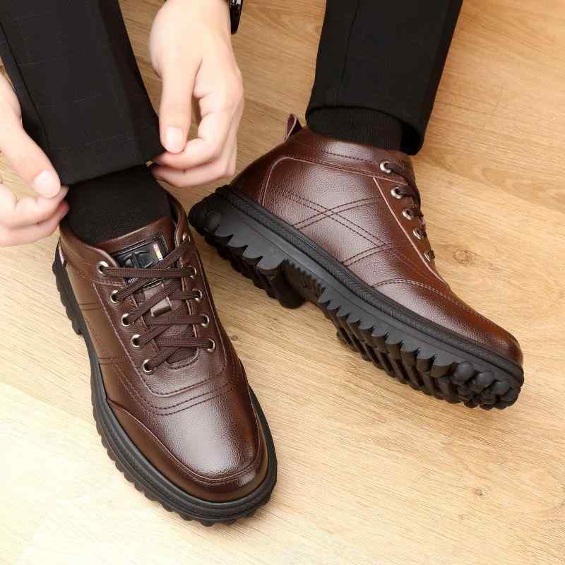 樂天商城 - ブーツ 男性用 ワークブーツ 加絨 加厚 防寒 保温 防水 フェイクレザー コットン シューズ 黒 ブラック 茶色 ブラウン 秋冬