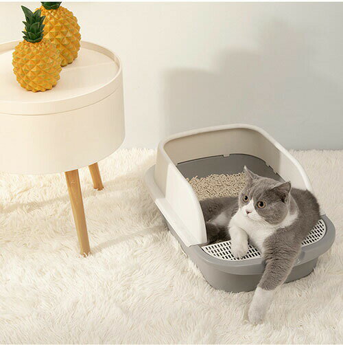 Rakuten - 送料無料 猫 トイレ 猫トイレ キャットトイレ 散らかりにくいネコトイレ 本体 猫トイレ お掃除簡単 飛び散りにくい 36*52*21.5cm スコップ付き シンプル ペットトイレ おしゃれ 猫用品 グレー ピンク ブルー 楽天海外通販