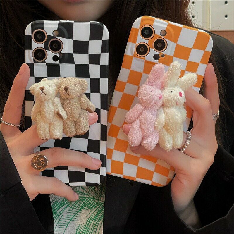 樂天商城 - 送料無料 iPhone13 ケース 互換品 カップル スタンド スマホリング ポップグリップ チェッカーボード bear クマ 熊 ベア rabbit ウサギ レンズカバー iPhoneX アイフォン11 12 12promax XSMax Pro 7plus XR 13promax XS X iPhone8plus 13Pro スマホケース 楽天海外通販