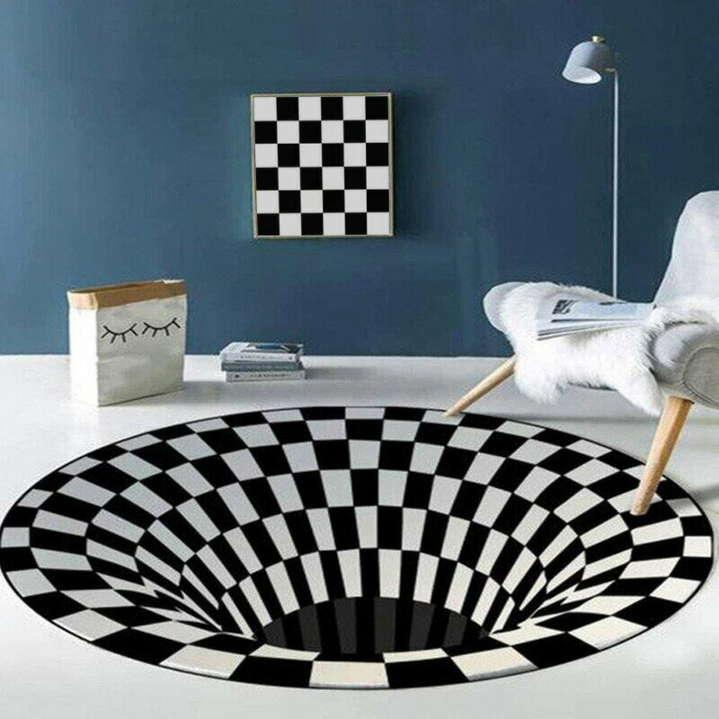 樂天商城 - 送料無料 マット 円形マット 直径100cm 錯視図形 チェッカーボード Optical illusion art アート 芸術 ラグマット ラグカーペット 防音 円形 滑り止め付 部屋用 丸型 丸マット 北欧風 カーペット対応 シンプル おしゃれ オールシーズン 楽天海外通販