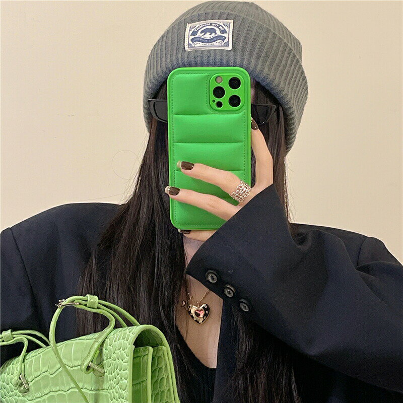 乐天商城 - 送料無料 iPhone13 ケース 互換品 ダウンジャケットタイプ 蛍光グリーン fluorescent green 高級感 レンズカバー アイフォン11 12 iPhone 12promax XSMax Pro 13promax XS X XR 13Pro スマホケース カバー 耐衝撃 楽天海外通販