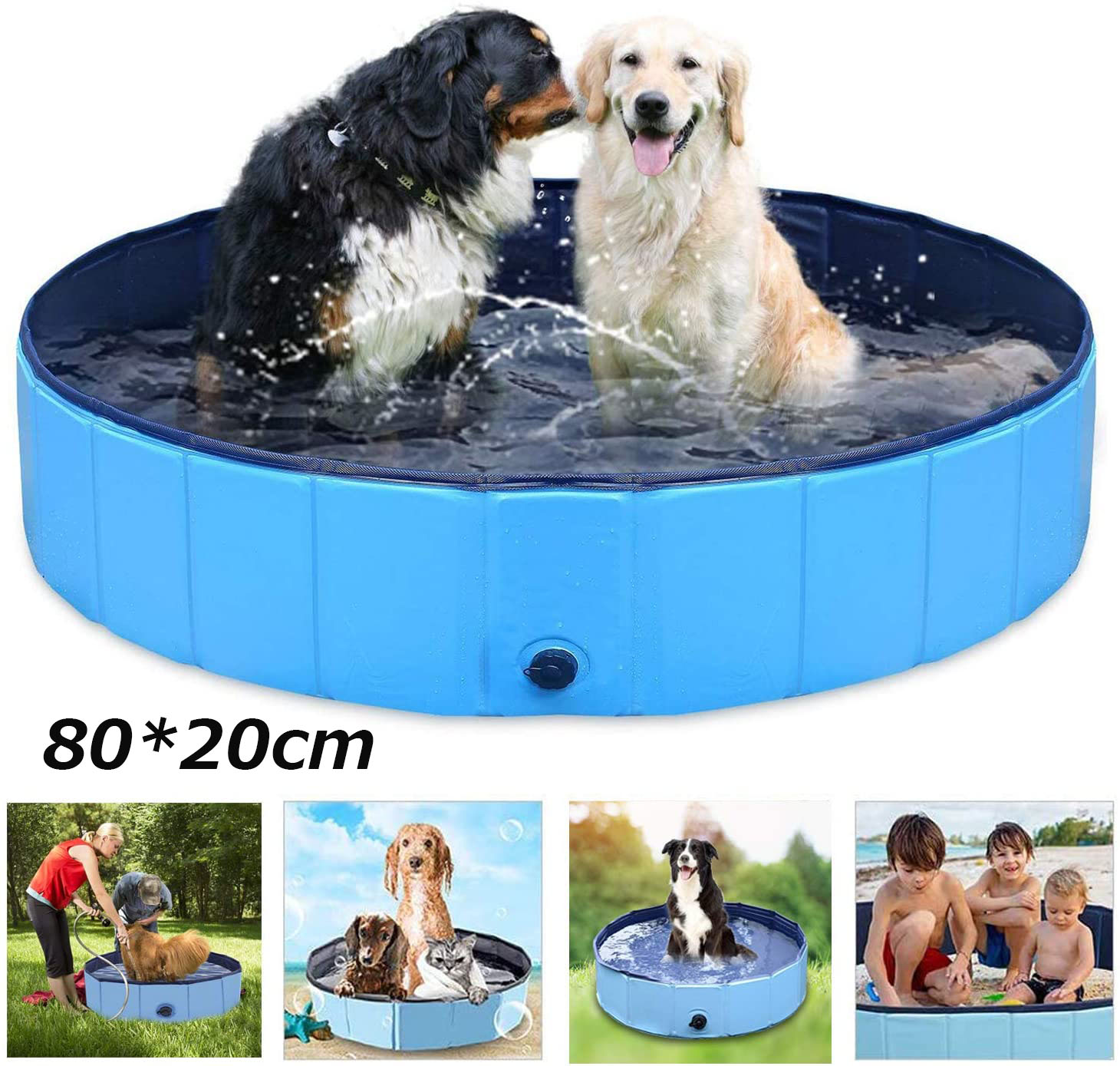 Bathtub - 送料無料 ペットバスプール 犬 プール ペットシャワー用プール 子供用プール 犬、猫用 子どもの水遊びプール 折り畳み 持ち運び便利 PVC複合素材 耐磨 防水 夏 猫 小型犬 中型犬 お風呂ために　80*20cm　楽天海外通販