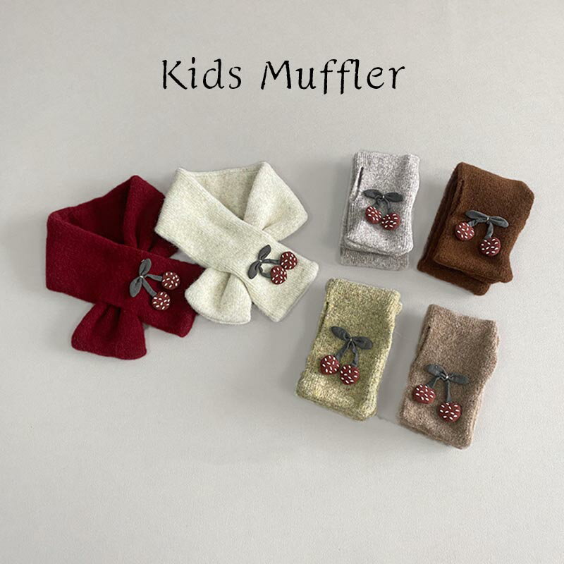 Mufflers - 送料無料 マフラー キッズ ネックウォーマー チェリー付きマフラー 男の子 女の子 便利 マフラー 秋服 冬服 防寒 スカーフ ファッション 通販 男女兼用 かわいい ジュニア 暖かい 上品 シンプル おそろい 洋服 オシャレ 楽天海外通販