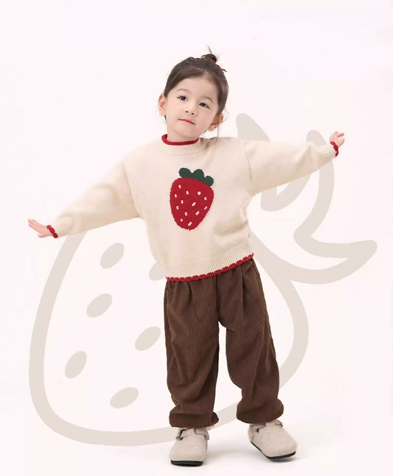 【送料無料】キッズ セーター ケーブル編み いちご柄 苺柄 ニット 子供服 男の子 ...