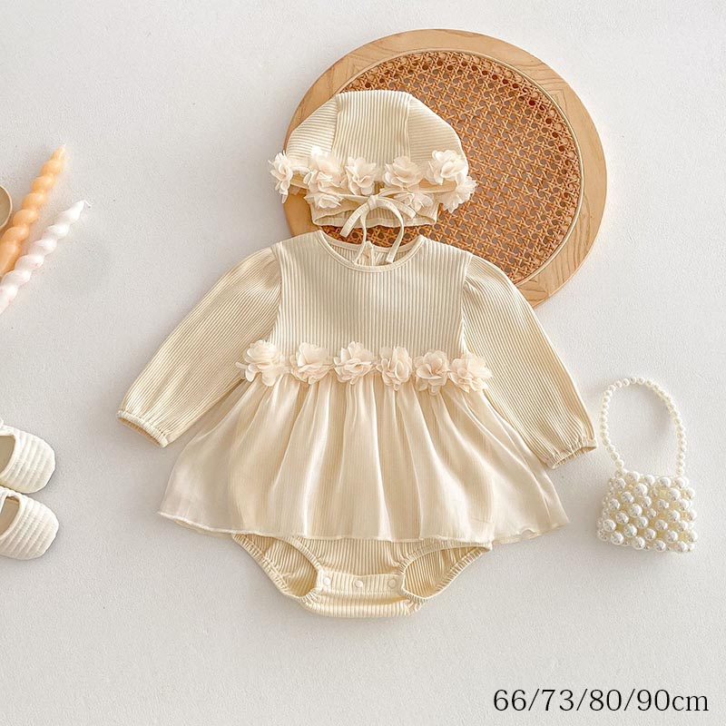 【送料無料】花付きロンパース 女の子 カバーオール ベビードレス 夏服 子供服 ベ...