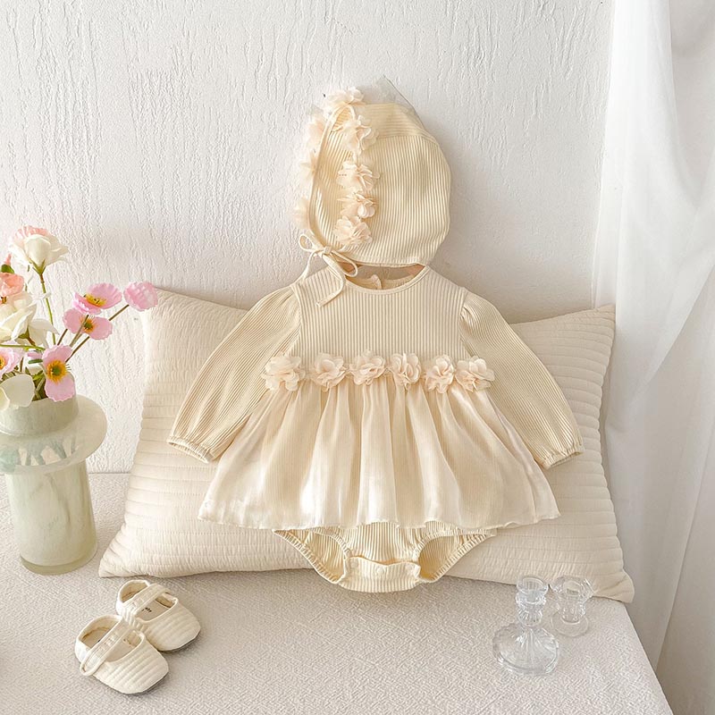 【送料無料】花付きロンパース 女の子 カバーオール ベビードレス 夏服 子供服 ベ...