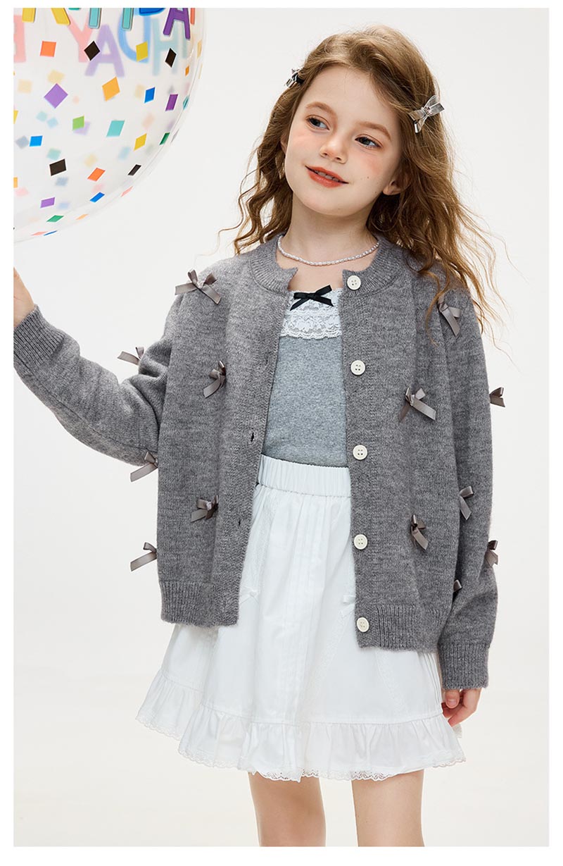 送料無料 長袖 ニット リボン付きカーディガン カーデ キッズ 子供服 アウター ト...