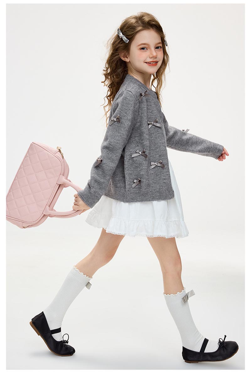 送料無料 長袖 ニット リボン付きカーディガン カーデ キッズ 子供服 アウター ト...