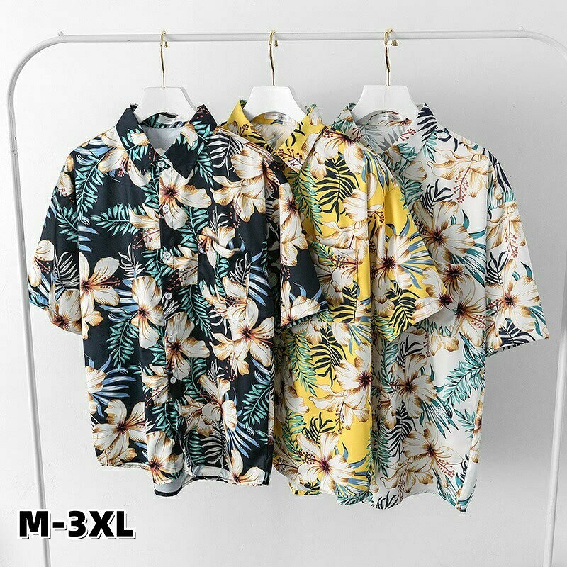送料無料 アロハシャツ メンズ 半袖シャツ 薄手 トップス 夏服 ビーチ リゾート フラミンゴ 花柄 植物たっぷり ハワイアン 海外旅行 メンズシャツ ルームウェア 男女兼用 海辺 サマーシャツ カップル ゆったりカジュアル シャツ 開襟シャツ 楽天海外通販