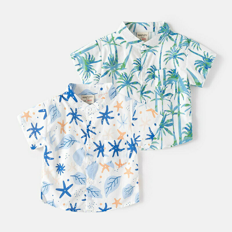 送料無料 アロハシャツ 子供 半袖シャツ 薄手 トップス 夏服 ビーチ リゾート 木 植物たっぷり ハワイアン 海外旅行 キッズシャツ コットン ルームウェア 男女兼用 海辺 サマーシャツ カップル ゆったりカジュアル シャツ 開襟シャツ 楽天海外通販