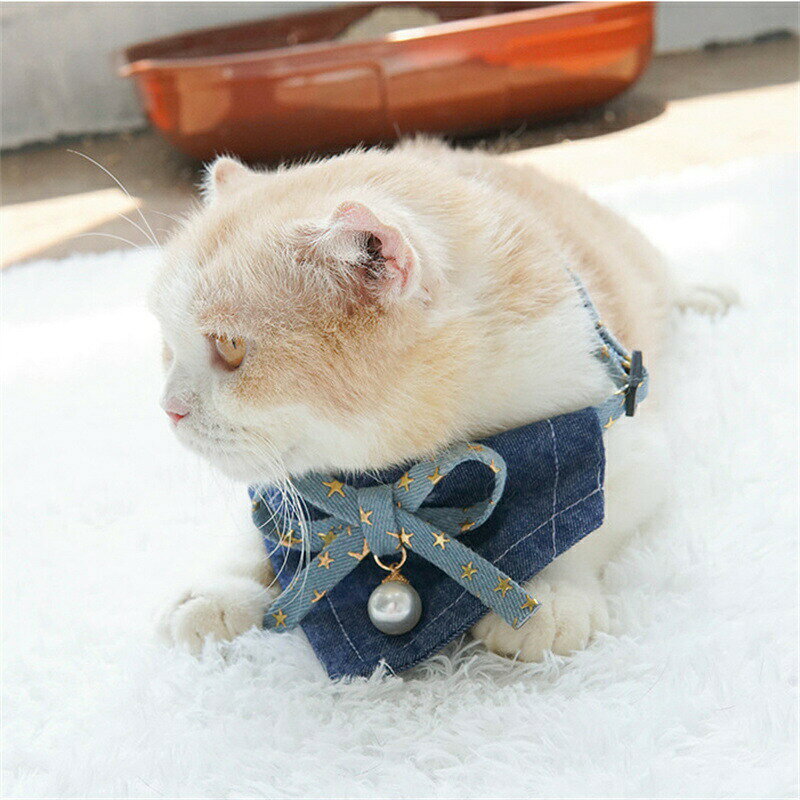 送料無料 犬猫用よだれかけ デニム かわいい 犬用スタイ 飾り 猫用 小型犬 唾液タ...