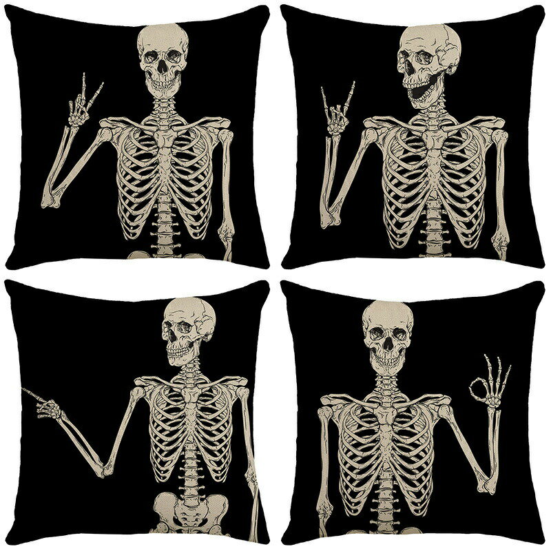 樂天商城 - 送料無料 ハロウィン Halloween クッションカバー 抱き枕カバー 45cm×45cm 座布団カバー 髑髏 骸骨 背当てカバー角型 四角 無地 シンプル 背当て 在宅勤務 マルチカラークッションカバー 楽天海外通販