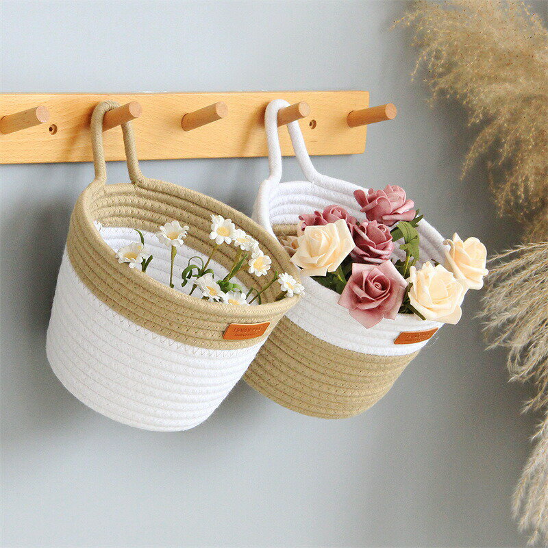 乐天商城 - 送料無料 2個入 キッチン収納かご バスケット 収納ケース キッチン用品 吊り下げ 綿糸編み 壁掛け 雑貨 整理 浅型ボックス おしゃれ 化粧品?生姜?ニンニク用 バスルーム 小物入れ カゴ 可愛い 部屋の模様替え 民宿 寝室 プレゼント 楽天海外通販