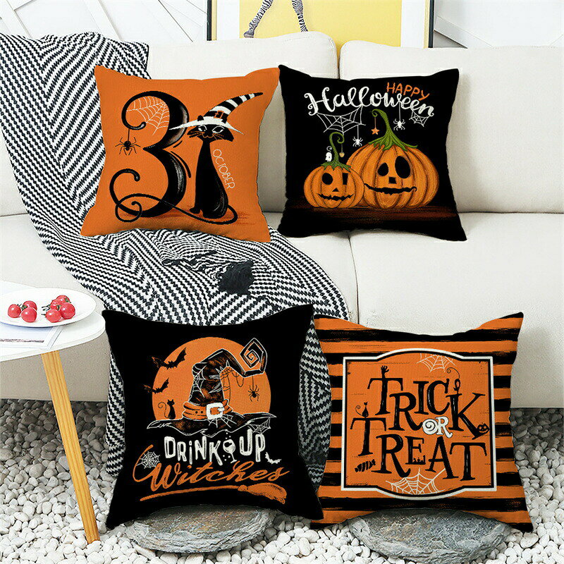 送料無料 ハロウィン Halloween クッションカバー 抱き枕カバー 45cm×45cm 座布団カバー カボチャ ネコ 背当てカバー角型 四角 無地 シンプル 背当て 在宅勤務 マルチカラークッションカバー 楽天海外通販