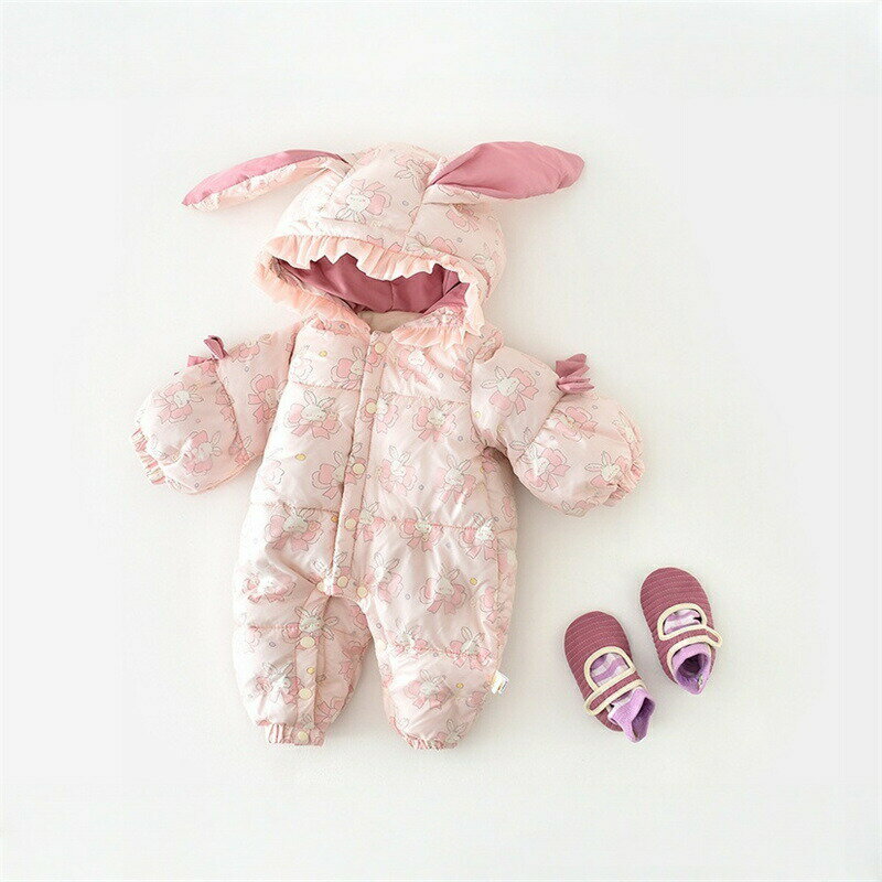 Rakuten - 送料無料 ベビー服 ロンパース 秋冬アウター ジャンプスーツ 中綿 フード付き 兎柄 赤ちゃん 新生児 長袖 防寒着 外出 カバーオール あったか 寝袋 幼児 キッズ服 男女兼用 撮影 4色展開 出産お祝い 百日祝い お宮参り お食い初め ギフト 66 73 80 90cm 楽天海外通販