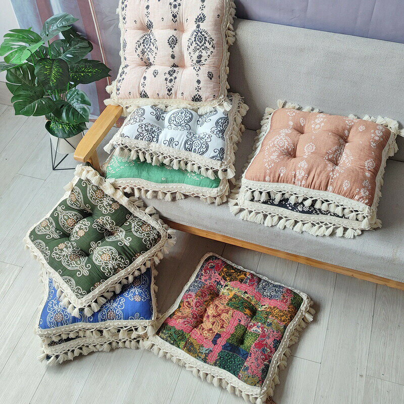Fabrics - 送料無料 フリンジ フロアクッション 座布団 方型 チェアクッション 椅子用 ダイニングチェア デスクワーク 癒し系 洗える 家具 快適 北欧 部屋の模様替え おしゃれ ダイニング 一人暮らし オフィス 車 リビング 四季適用 在宅 引っ越し 祝い 楽天海外通販