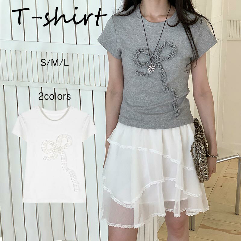樂天商城 - 送料無料 リボンTシャツ レディース tシャツ トップス カットソー コットン 女性らしい 大人 おしゃれ 韓国風 大人 ゆったり 体型カバー 二の腕カバー 春 夏 可愛い 通勤 オフィス お出かけ 上品 女らしい 楽天海外通販