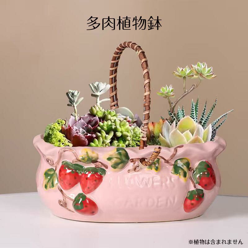 樂天商城 - 送料無料 植木鉢 おしゃれ アンティーク 陶器鉢 穴あり イチゴ柄 プランター 植物柄 模様 絵 柄 シャビー 多肉植物 鉢 フレンチ ガーデニング 室内 コベント 植え替え 鉢植え 園芸 観葉植物 多肉植物 塊根植物 サボテン 楽天海外通販