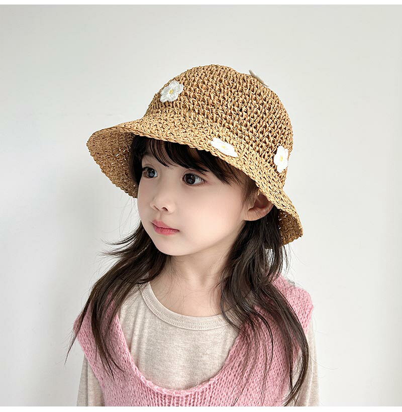 送料無料 麦わら帽子 キッズ 花付き 女の子 かわいい 新生児 可愛い 折りたたみ お...