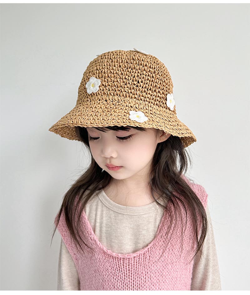 送料無料 麦わら帽子 キッズ 花付き 女の子 かわいい 新生児 可愛い 折りたたみ お...
