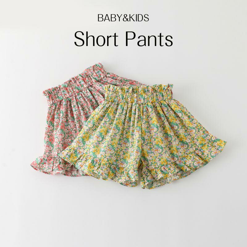 送料無料 裾フリルショートパンツ キッズ ベビー 花柄 ショートパンツ フリルウエストジュニア 子供 子ども こども 子供服 キッズ服 女の子 女児 ガールズ おしゃれ かわいい 夏 夏服 夏物 ボトム ズボン 保育園 幼稚園 小学生 通園 通学 楽天海外通販