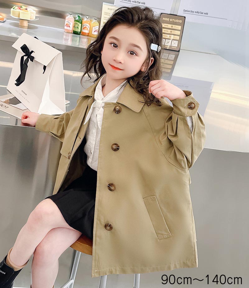 Coat - 送料無料 女の子 ロングコート スプリングコート 春秋 子供 トレンチコート キッズ 春 秋 子供服 アウター 子ども ガールズ ジュニア きれいめ おしゃれ 可愛い かわいい フォーマル 卒業式 入学式 子供服韓国ファッション 楽天海外通販