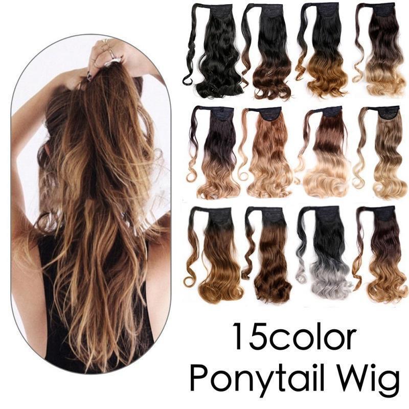 Wigs - ポイントウィッグ 部分ウィッグ ポニーテール 45cm ロング WIG つけ毛 エクステ 巻き髪 カール ウェーブ グラデーションカラー 自然 ナチュ