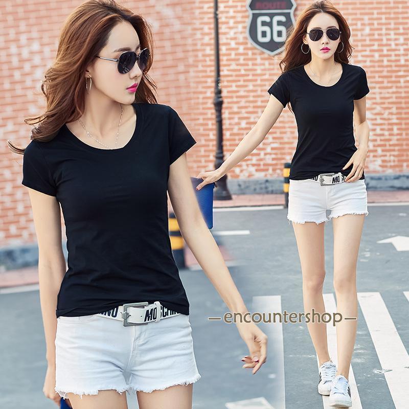乐天商城 - カットソー tシャツ レディース 半袖 夏トップス タイト ストレッチ スリム 着痩せ uネック ティーシャツ 5色 黒tシャツ 白tシャツ グレー ピンク 通学通勤