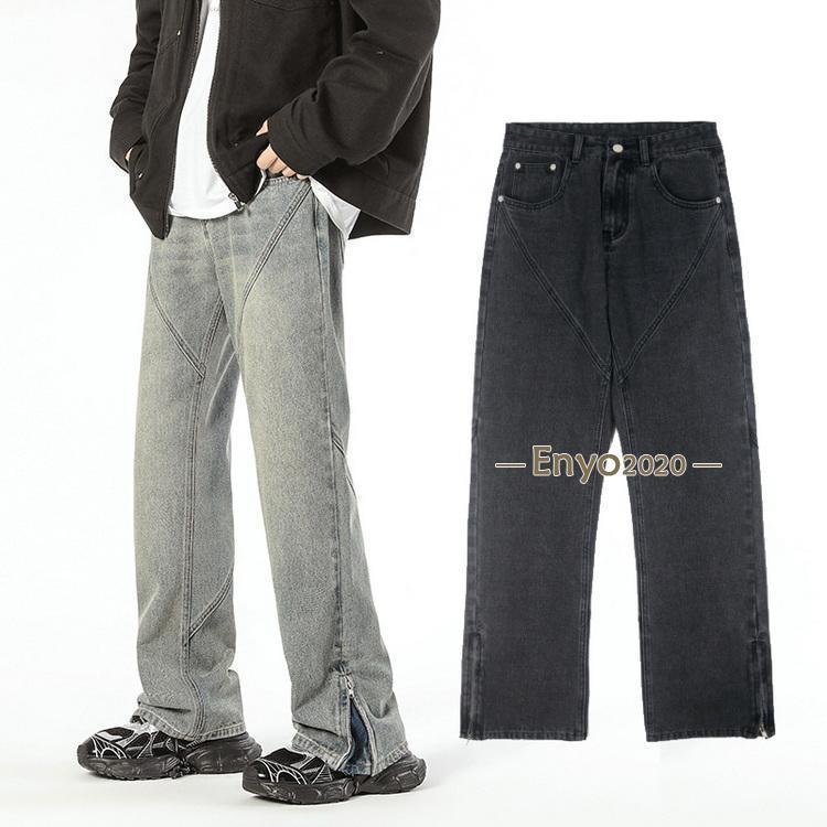 樂天商城 - ジーンズ メンズ きれいめ デニムパンツ ロングパンツ ボトムス 秋服 秋物 裾にファスナー付き ウォッシュ