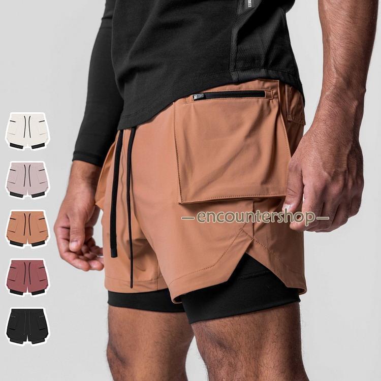 樂天商城 - ハーフパンツ タイツ付き フィットネス トレーニング ランニング スポーツウェア ショートパンツ ポケット 吸汗速乾 メンズ