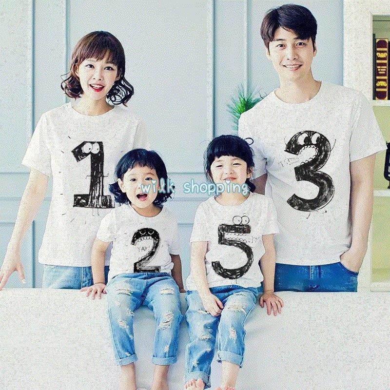 樂天商城 - Tシャツ 親子服 キッズ 大人 子供服 オシャレ 半袖 夏 プリント トップス 数字 家族旅行 女の子 男の子 兄弟お揃い 姉妹お揃い ホワイト ブラック