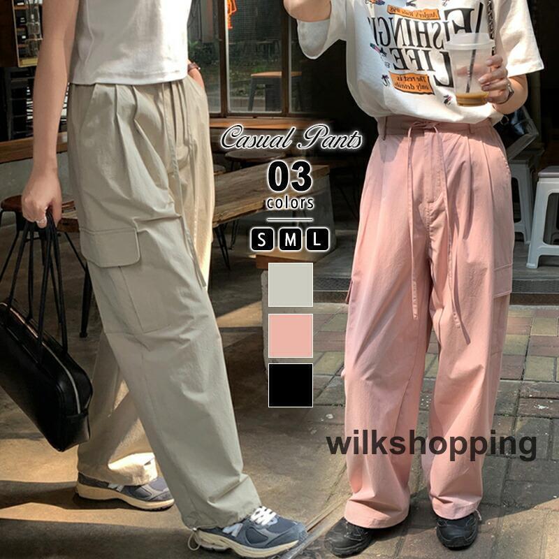 樂天商城 - カーゴパンツ レディース ゆったり ワイド ルーズ パンツ ズボン ボトムス シンプル 無地 ワイドパンツ メンズライク 動きやすい 大きめ 体型カバー 10分丈
