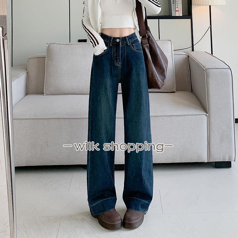 Rakuten - デニムパンツ ジーンズ レディース 秋服 ハイウエストパンツ ストレートパンツ ロングパンツ 大きいサイズ展開 ボトムズ デニムブルー おしゃれ 着痩せ パンツ