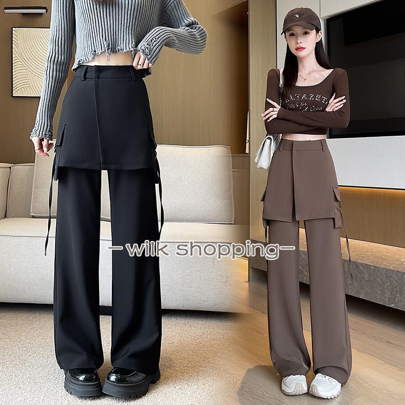 Rakuten - スラックス ストレートパンツ レディース ヒップカーテン ハイウエストパンツ バックゴム オフィスカジュアル 着痩せ 体型カバー ロングパンツ 大きいサイズ展開