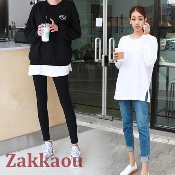 Tシャツ レディース 長袖 白T カットソー 無地 ロンT レイヤード 重ね着 長袖Tシャツ ゆったり 無地Tシャツ 白 クルーネック