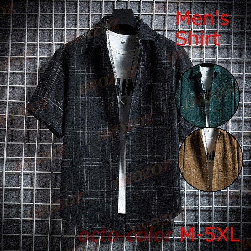 Rakuten - シャツ メンズ 半袖 開襟シャツ チェック柄シャツ カジュアル 通勤 紳士服 トップス 吸汗速乾 夏服 お兄系 シャツ 大きいサイズ 夏 半袖シャツ