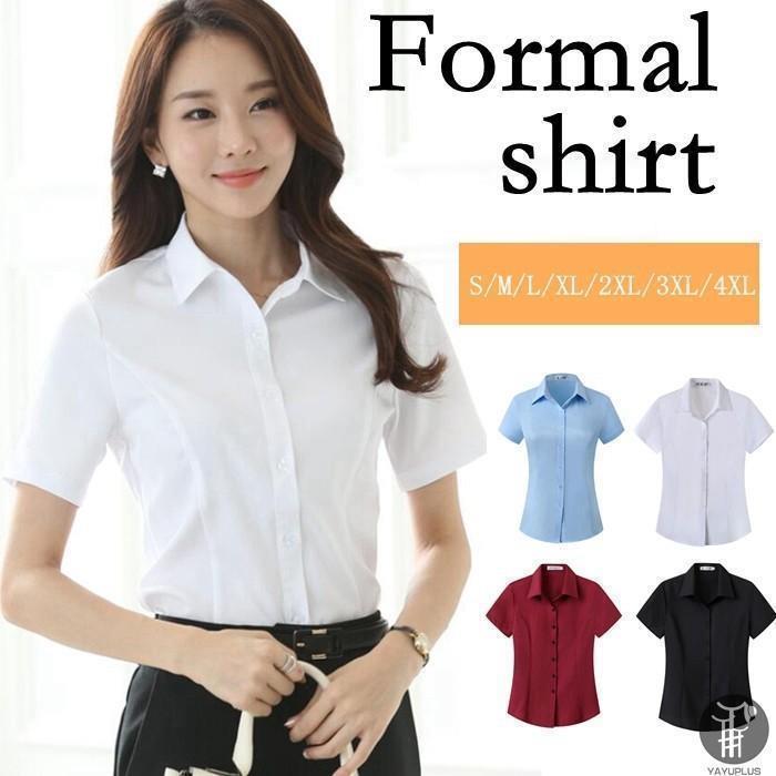 樂天商城 - ワイシャツ 半袖 レディース ブラウス シャツ 半袖シャツ トップス おしゃれ 通勤 通学 細身 無地 夏
