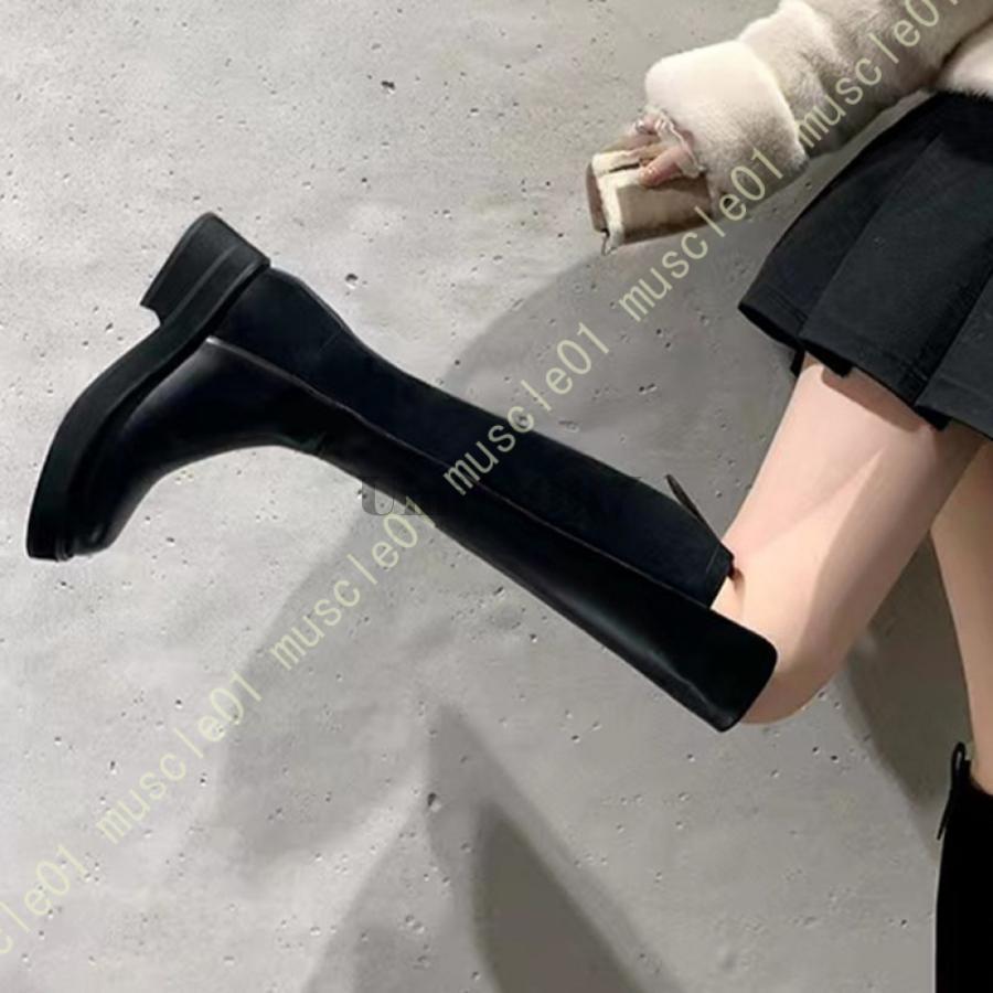 Other - コスプレ靴 ブーツ レディース ロング丈 ロングブーツ ローヒール パーティーシューズ チャンキーヒール 黒 秋冬 シンプル 美脚 長靴 厚底 カジュアル