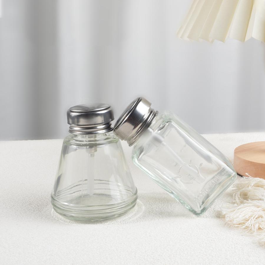 ガラスディスペンサー ネイルリムーバー入れ 180ml ネイル用品 ネイルケア ネイルオフ ボトル ポンプ プッシュ式 溶剤入れ 丸型 角型 除光液 tokits 都喜 2