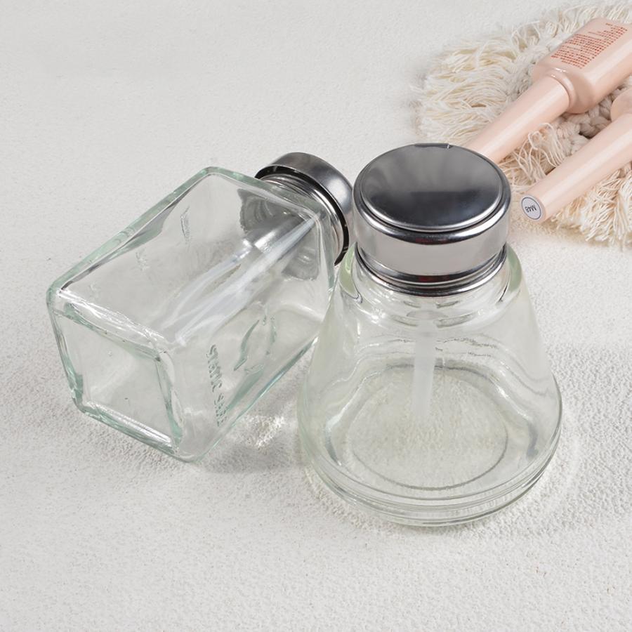 ガラスディスペンサー ネイルリムーバー入れ 180ml ネイル用品 ネイルケア ネイルオフ ボトル ポンプ プッシュ式 溶剤入れ 丸型 角型 除光液 tokits 都喜 3