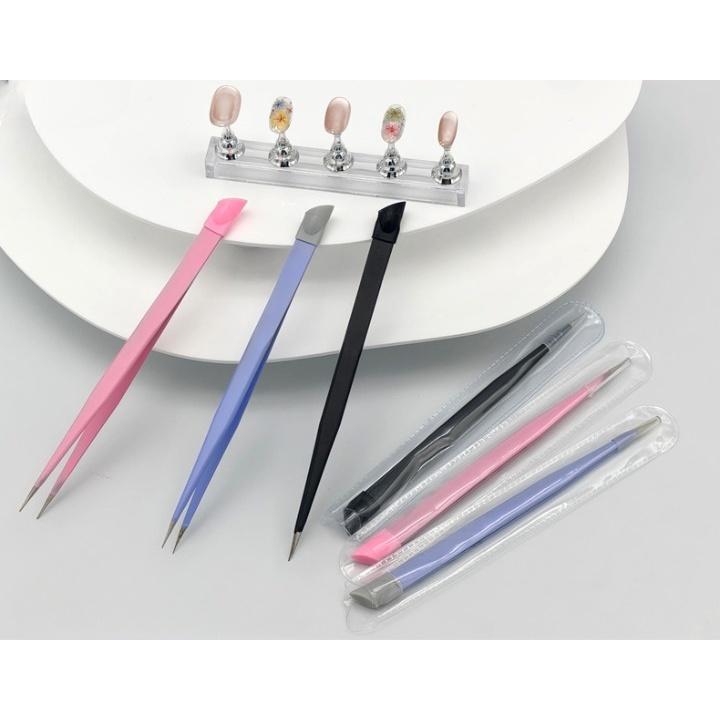 ツイーザー ネイルアート用品 シリコンプッシャー ネイル用ピンセット 一体型 ツイ...