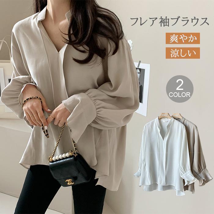 乐天商城 - ブラウス レディース シフォン トップス シフォンシャツ 長袖 シャツ カジュアル 春夏 薄手 涼しい 無地 シンプル カジュアル かわいい