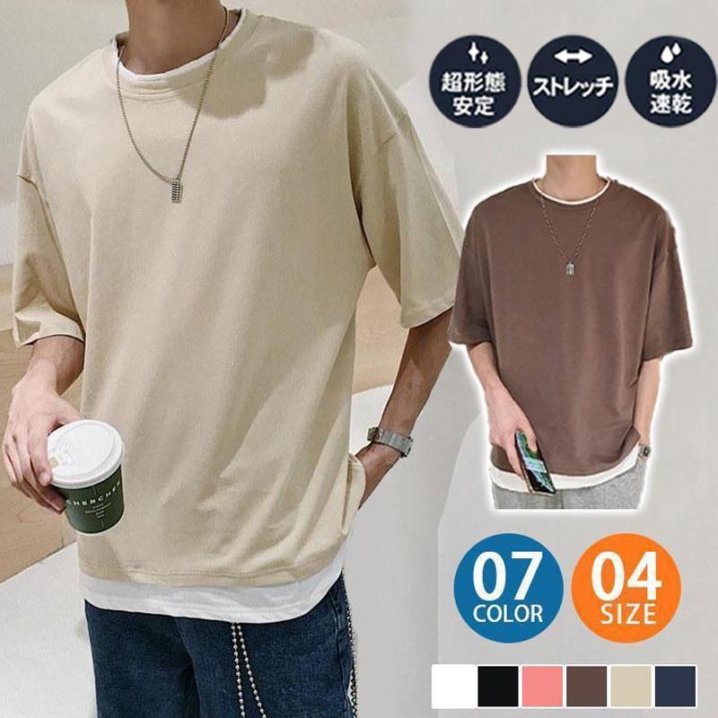 乐天商城 - Tシャツ メンズ 半袖 フェイクレイヤード 半袖tシャツ クルーネック 大きいサイズ 涼しい シンプル 無地 夏物 ゆったり 学生 お兄系 韓国風