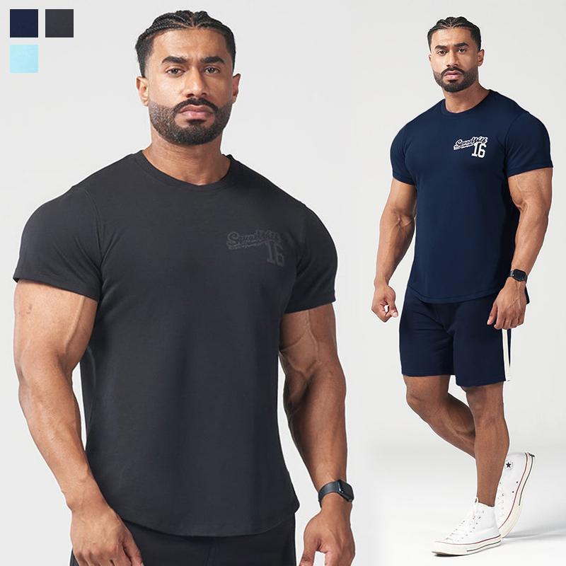 乐天商城 - トレーニング フィットネスウェア プリント半袖Tシャツ メンズ トップス クルーネック ランニングシャツ 夏 サマー 無地 アクティブ tシャツ 3色 tokits都喜